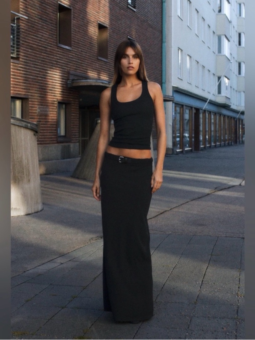 Zara Black Long Skirt With Belt Silver Maxi Skirt Mid Waist Ref.
5030/502